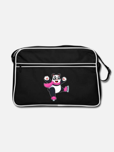 Panda Eislaufen Schlittschuhe - Retro Tasche - Schwarz/Weiß