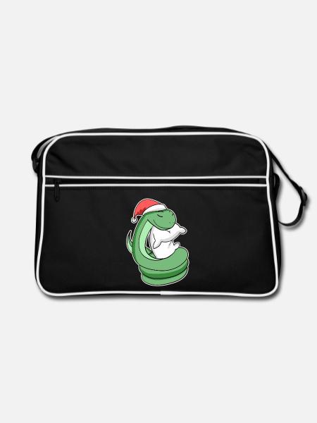 Schlange Weihnachten Schlafen Schlaf Ausschlafen - Retro Tasche - Schwarz/Weiß - Vorne