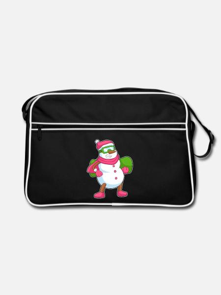 Schneemann Snowboarder Snowboard - Retro Tasche - Schwarz/Weiß