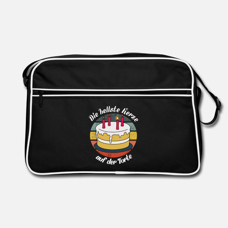 Hellste Kerze auf der Torte - weiße Schrift - Retro Tasche - Schwarz/Weiß