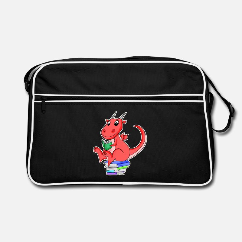 Bücher Drache Drachen - Retro Tasche - Schwarz/Weiß
