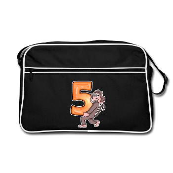 5 Jahre alt - 5 Geburtstag mit Tier Motiv - Retro Tasche - Schwarz/Weiß - Vorne