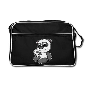 Famille - Panda avec bébé panda - Sac Retro - noir/blanc - Devant