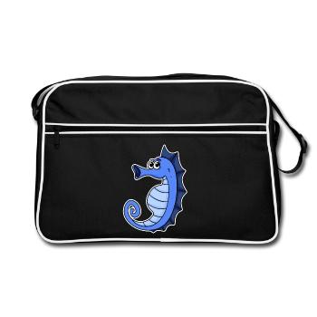 Seepferd Blau - Retro Tasche - Schwarz/Weiß - Vorne