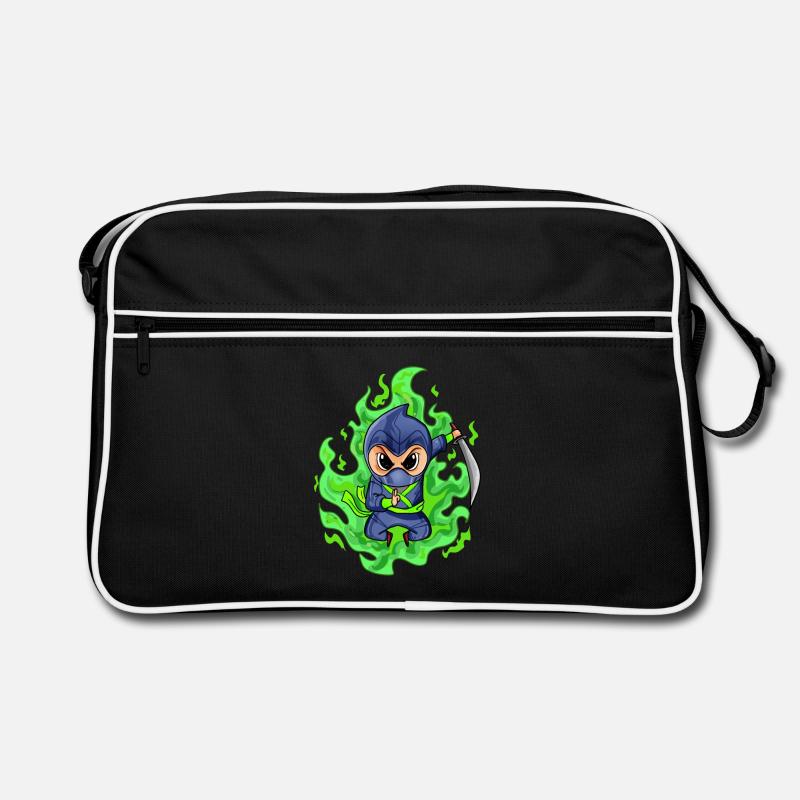 Motif de combattant ninja vert feu Sac Retro