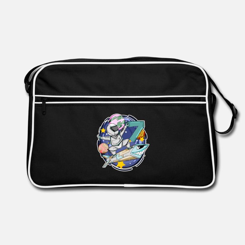 7. Geburtstag - 7 Jahre Astronaut Junge Geschenk - Retro Tasche - Schwarz/Weiß