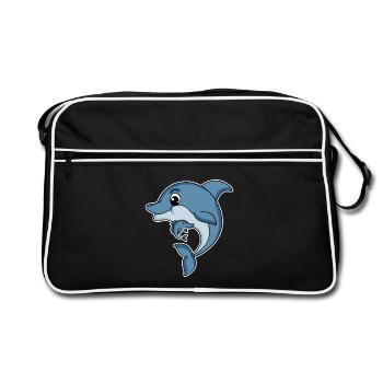 Delfin Familie - Delfin mit Baby - Delfin Motiv - Retro Tasche - Schwarz/Weiß - Vorne