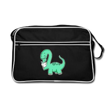 Dinosaur with baby dinosaur - Retro Bag - black/white - Front