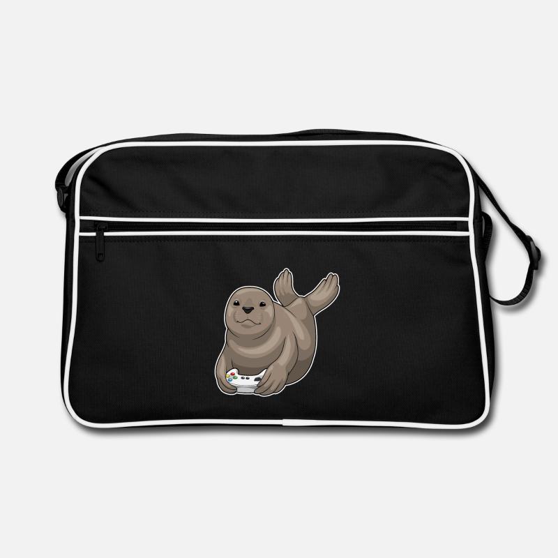 Seehund Gamer Controller - Retro Tasche - Schwarz/Weiß