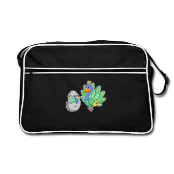Peacock Family - Peacock with Baby - Peacock Motif - Retro Bag - black/white - Front