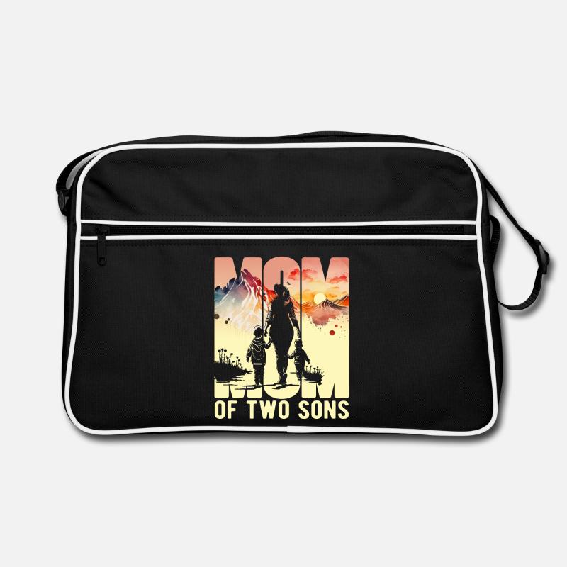 Mutter mit zwei Söhnen Muttertag Berge Mama Kind - Retro Tasche - Schwarz/Weiß