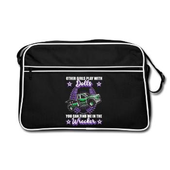 Abschleppwagen Girls Abschleppdienst Auto Beruf - Retro Tasche - Schwarz/Weiß - Vorne