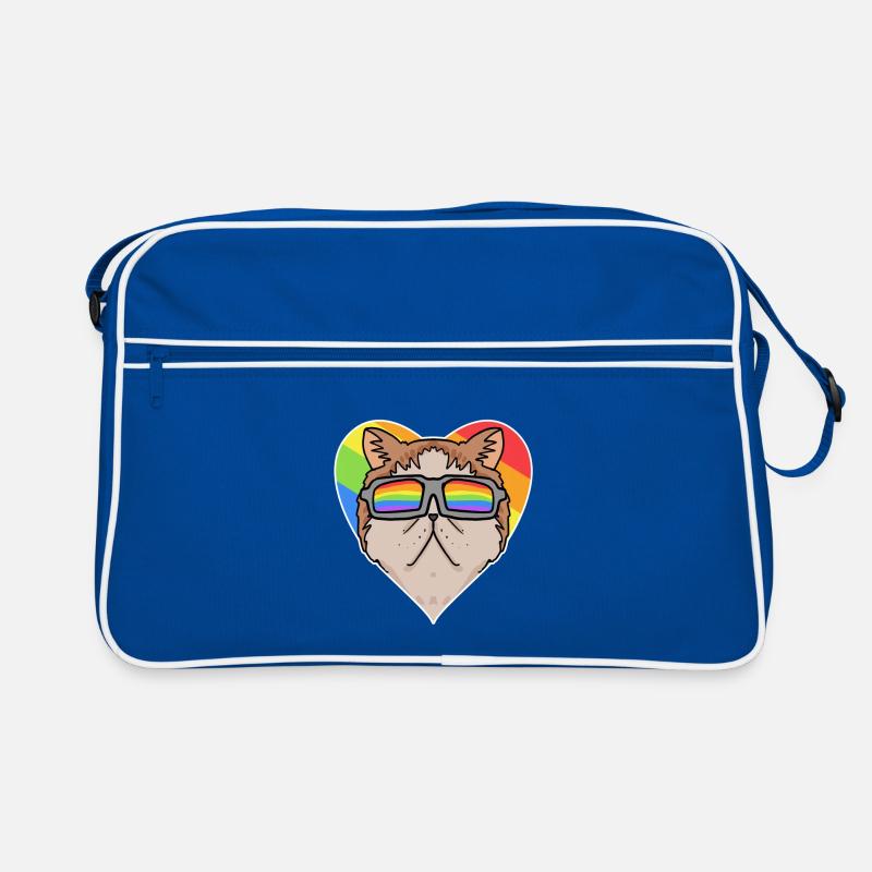 Regenbogen - Katze mit Brille und Herz Retro Tasche