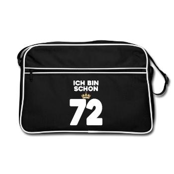 72. Geburtstag Geschenk - 72 Jahre mit Krone - Retro Tasche - Schwarz/Weiß - Vorne