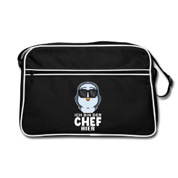 cooler Pinguin Chef Spruch - Retro Tasche - Schwarz/Weiß - Vorne