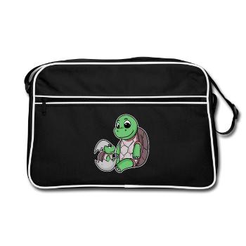 Turtle Family - Turtle with Baby - Retro Bag - black/white - Front