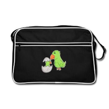 Famille d’oiseaux - Oiseau avec bébé - Perroquet - Sac Retro - noir/blanc - Devant