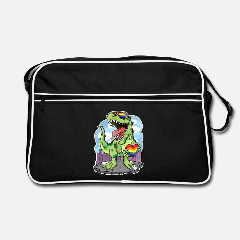 Dino Regenbogen Herz Dinosaurier Retro Tasche