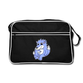 Wolf Familie - Wolf mit Baby - Retro Tasche - Schwarz/Weiß - Vorne