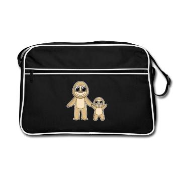Faultier Familie - Faultier mit Baby - Faultier - Retro Tasche - Schwarz/Weiß - Vorne