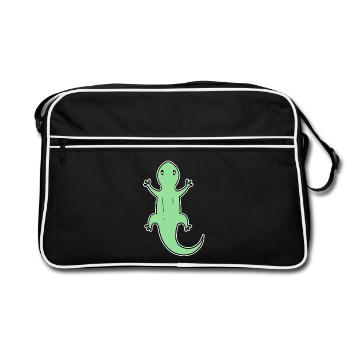 Echsen Echse Grün Reptilien - Retro Tasche - Schwarz/Weiß - Vorne