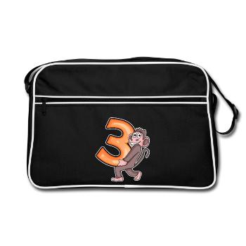 3 Geburtstag 3 Jahre alt mit Tier Motiv - drei - Retro Tasche - Schwarz/Weiß - Vorne