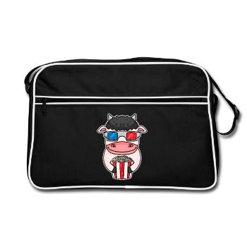 Popcorn Kino Kuh Filme Film Filmabend - Retro Tasche - Schwarz/Weiß - Vorne