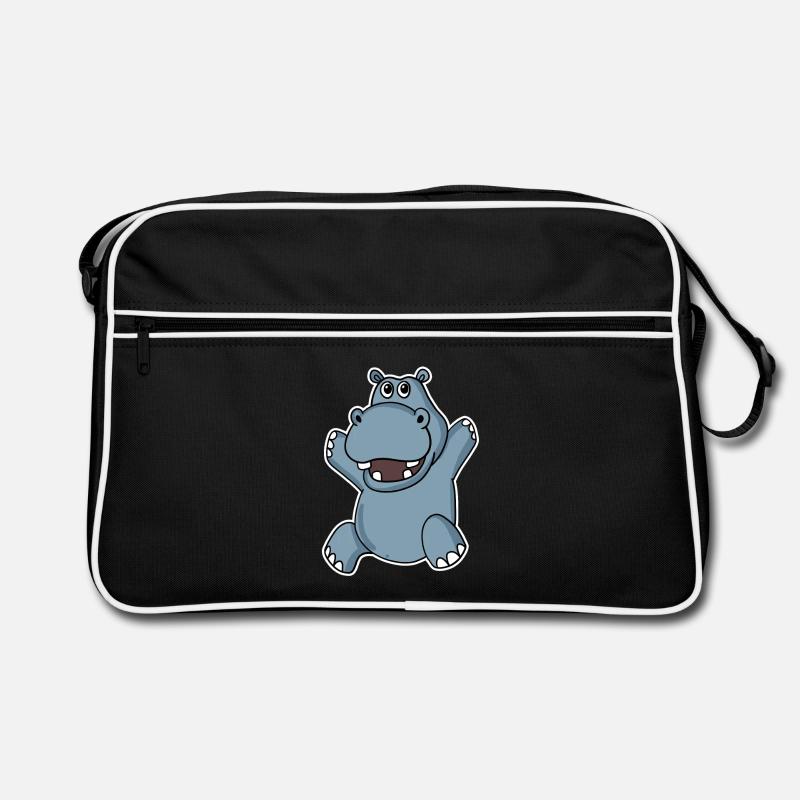 Niedliches Nilpferd - Retro Tasche - Schwarz/Weiß