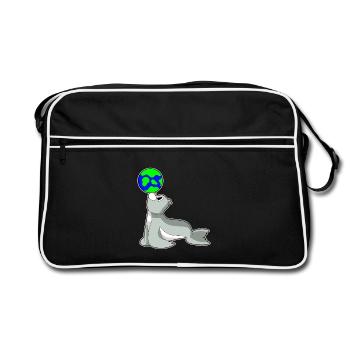 Seehund Erdkugel - Retro Tasche - Schwarz/Weiß - Vorne