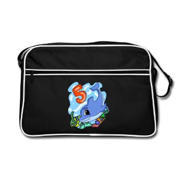 5ème anniversaire Motif Dauphin - Cinq ans - Sac Retro - noir/blanc - Devant