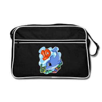 10th Birthday Motif Dolphin - ten years old - Retro Bag - black/white - Front