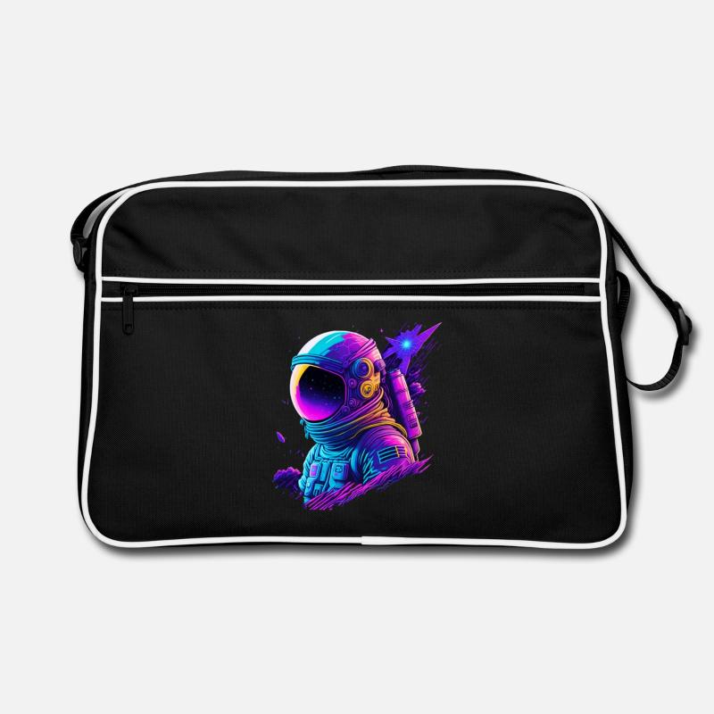 Synthwave Astronaut Space Explorer - Retro Tasche - Schwarz/Weiß