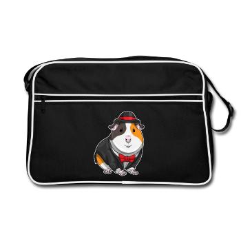 Meerschweinchen Bräutigam Fliege Hochzeit - Retro Tasche - Schwarz/Weiß - Vorne