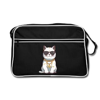 Cool cat with sunglasses and gold chain - Retro Bag - black/white - Front