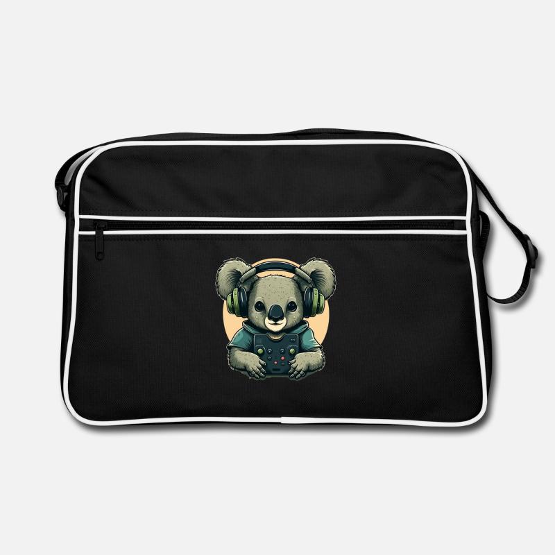 Koalabär mit Walkman - Retro Tasche - Schwarz/Weiß