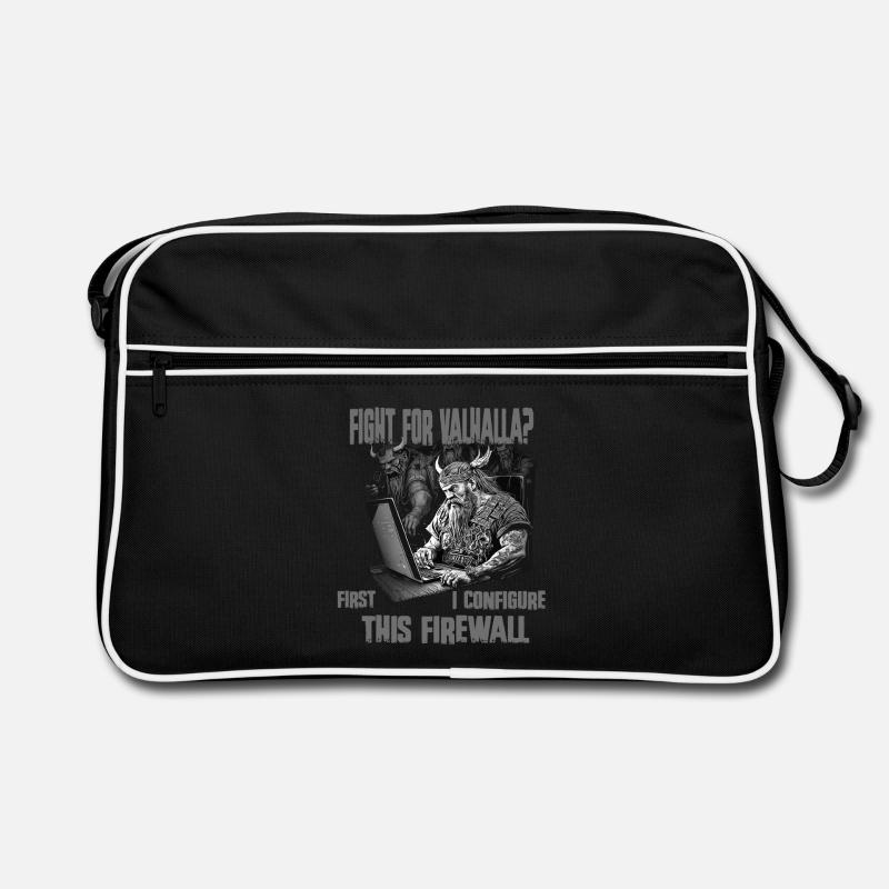 Firewall first Wikingerprogrammierer schwarz weiss Retro Tasche