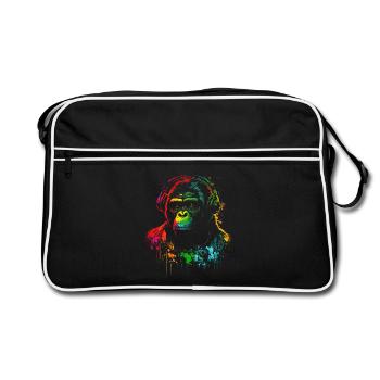 Regenbogen Gorilla Kopfhörer - Retro Tasche - Schwarz/Weiß - Vorne