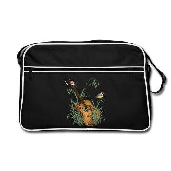 Guitar in the grass with birds - Retro Bag - black/white - Front