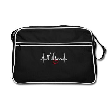 Boston Skyline Heartbeat USA Fan Heart Pulse Love - Retro Bag - black/white - Front
