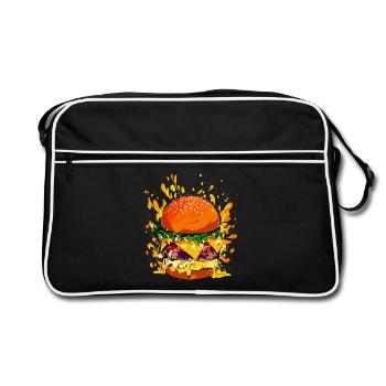 Extravagant cheeseburger with cheese splatter - Retro Bag - black/white - Front