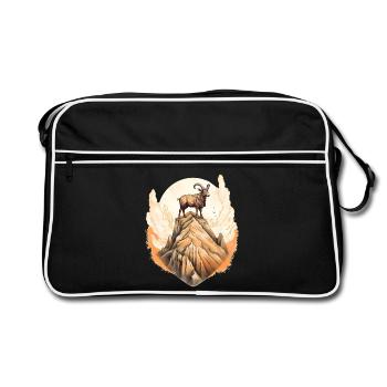 Mystical mountain goat print - Retro Bag - black/white - Front