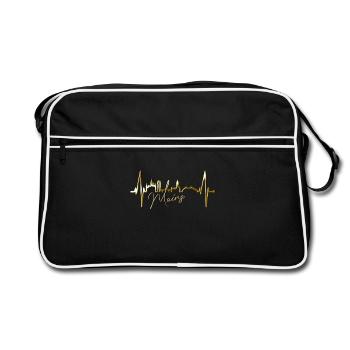 Mainz Skyline Herzschlag Fan Herz Liebe Mainzer - Retro Tasche - Schwarz/Weiß - Vorne