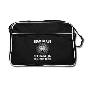 Hochzeit Junggesellenabschied Wolf Braut Bräutigam - Retro Tasche - Schwarz/Weiß - Vorne