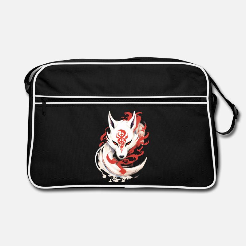 Japan Anime Kitsune Mask Kumiho Fox Samurai - Retro Bag - black/white