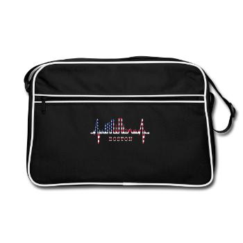 Boston Skyline Heartbeat USA Fan Heart Pulse Love - Retro Bag - black/white - Front