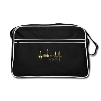 Berlin Skyline Herzschlag Herz Liebe Love Berliner - Retro Tasche - Schwarz/Weiß - Vorne