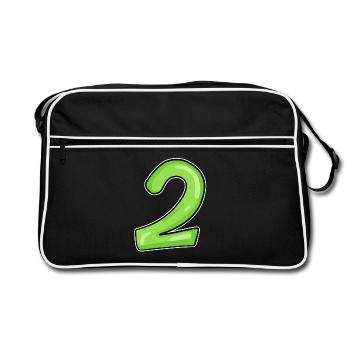 2 - Number - Number Two - 2 green - Retro Bag - black/white - Front