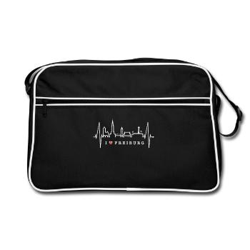Freiburg im Breisgau Skyline Herzschlag Freiburger - Retro Tasche - Schwarz/Weiß - Vorne