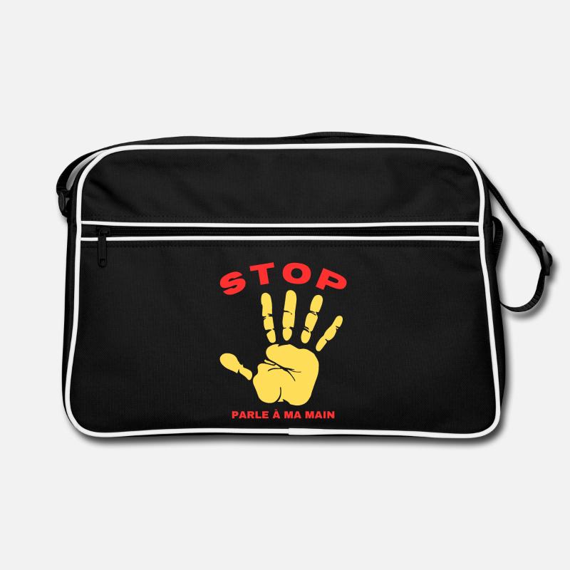 Stop Parle à ma main- Design de main drôle - Sac Retro - noir/blanc