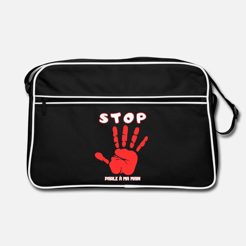 Stop Parle à ma main- Design de main drôle - Sac Retro - noir/blanc
